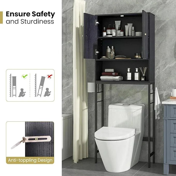 Giantex Over The Toilet Storage Cabinet, Bathroom Space Saver W/Toilet Paper Holder & Hook, Adjustable Shelf & Bottom Bar, Open Storage Cube, Over Toilet Bathroom Organizer for Laundry, Restroom - ModernBath