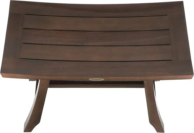 DecoTeak Satori Teak Shower Bench – 24" Compact Teak Bath Seat, Brown Finish, for Adults & Seniors | Water-Resistant Spa Stool with Slatted Seat & Adjustable Feet - ModernBath