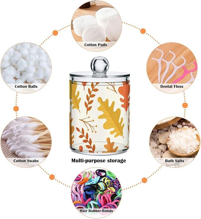 Tatenale Qtip Holder Bathroom Set Q tip Cotton Ball Swab Pad Dispenser Container Organizer Plastic Jars with Lids Storage 2Pack Yellow Thanksgiving Autumn Leaves - ModernBath