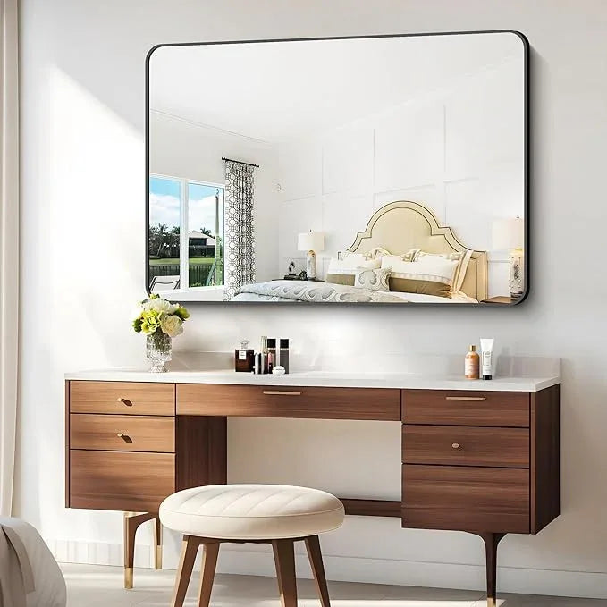 55x36 inch Bathroom Mirror,Black Rectangle Mirror,Wall Mounted Bathroom Frame Vanity Mirror with Round Corner for Bedroom Living Room, Entryway Hangs Horizontal or Vertical - ModernBath