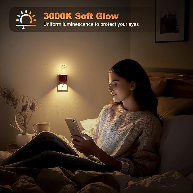 JandCase Nightlight Flameless Candle, 2 Pack Night Lights Plug into Wall, 0-100LM Dimmable Nightlight, 3000K Soft White, LED Candle Night Light with Light Sensor, for Kids Hallway Bathroom - ModernBath