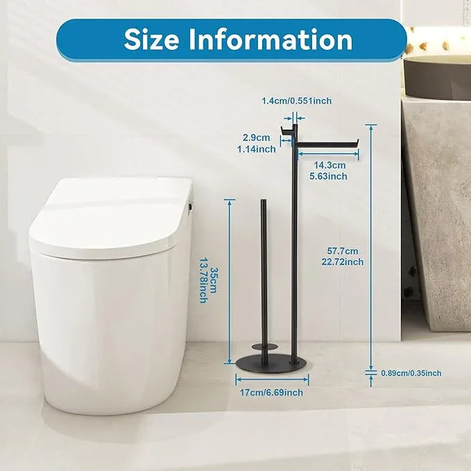 BGL Toilet Paper Holder Stand, SUS304 Stainless Steel Matte Black, Weighted Base, Holds 5 Jumbo Rolls, Space-Saving Modern Bathroom Storage with Built-in Hook - ModernBath