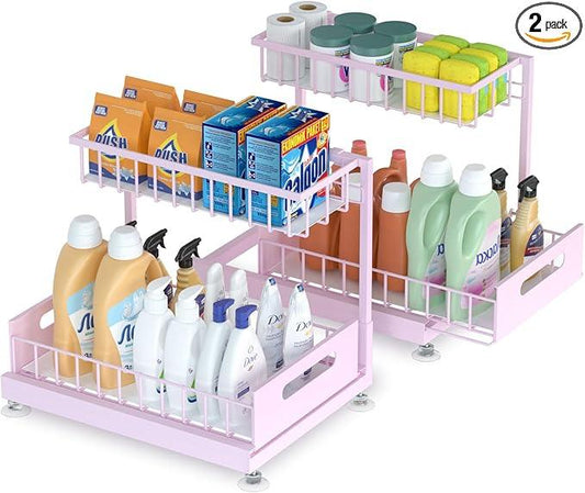 Under Sink Organizer Storage 2-Tier Premium Metal Pull-Out Racks, Height Adjustable, Heavy Dut and Easy Installation for Kitchen & Bathroom Organizers 2 Pack - ModernBath