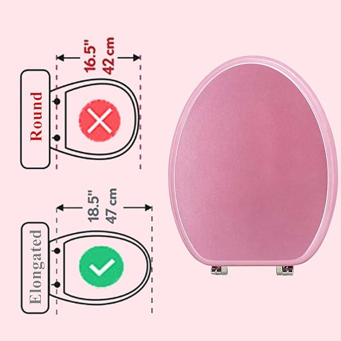 BLOFDE Elongated Toilet Seat Wood Toilet Seat Prevent Shifting with Zinc Alloy Hinges American Standard Size Toilet Seat Easy to Install also Easy to Clean (Elongated,Sparkling Pink) - ModernBath