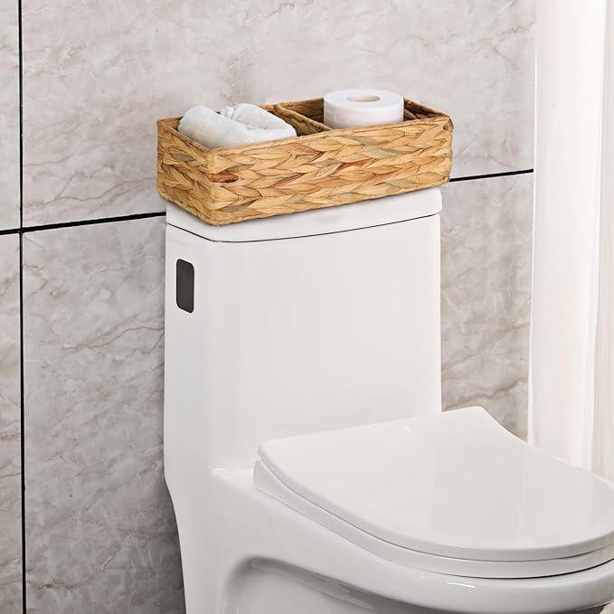 Vagusicc 2 Section Wicker Storage Basket, Set of 2 Hand-woven Water Hyacinth Storage Baskets, Toilet Tank Basket, Small Wicker Baskets, Woven baskets, Baskets for Organizing Storage Shelves, 2-Pack - ModernBath