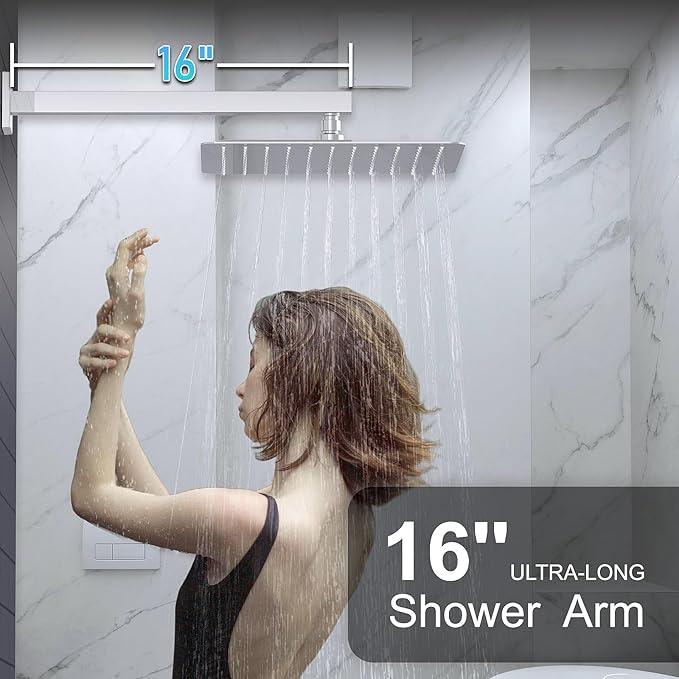 KOJOX Shower System with High Pressure 12 Inch Rainfall Shower Head, Handheld Shower head and Shower Faucet Trim, Rain Mixer Shower Set Wall Mounted Chrome（Valve Include） - ModernBath