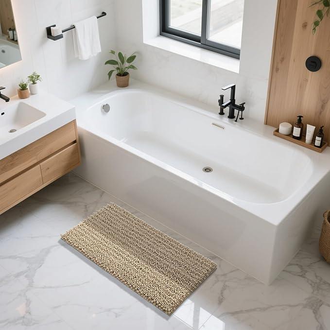 Yimobra Long Bathroom Rugs Non Slip Washable 44x24 Inch - Ultra Soft Absorbent Chenille Bath Mat, Quick Dry Shaggy Floor Carpet for Tub Shower, Camel Home Decor Accessories - ModernBath