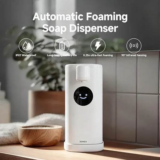 Automatic Foaming Soap Dispenser, 350ml Touchless Smart Hand Soap Dispenser with LED Smile Timer, Type-C Rechargeable 180-Day Battery, IPX7 Waterproof, Wall Mounted for Bathroom & Kitchen (White) - ModernBath