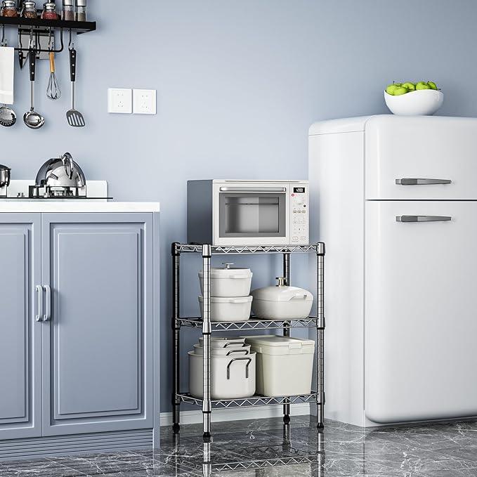 750 lbs 3 Tier Shelf Metal Storage Shelves Wire Rack Closet Organizers with PP Board for Garage Kitchen Bathroom Laundry Chrome 11.8" D x 21.7" W x 28.6" H - ModernBath