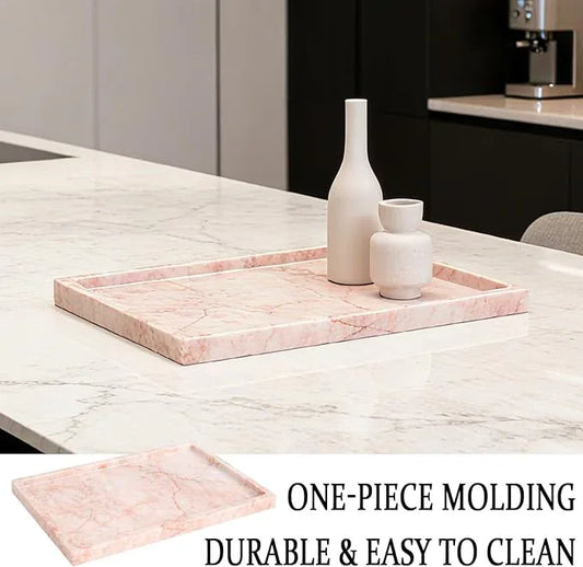 Real Luxurious Natural Marble Vanity Tray Genuine Marble Storage Tray for Home Decor Stone Tray for Bathroom/Kitchen/Vanity/Dresser Non-Resin/Non-Ceramic/Cream Rose - ModernBath