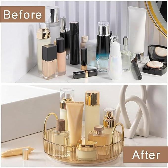 INVSSENE 360° Rotating Makeup Organizer, Bathroom Make Up Spinning Holder Rack, Large Capacity Cosmetics Storage Vanity Shelf Countertop, Fits Cosmetics, Perfume, Skincare, Lipsticks(1 Tier, Yellow) - ModernBath