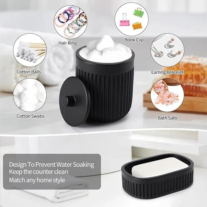 XLHOMO Black Resin Bathroom Accessories Set 5 Pcs, Bathroom Accessory Set Includes Foaming Soap Dispenser, Lotion Soap Dispenser, Toothbrush Holder, Qtip Holder, Soap Dish, for Modern Home Apartment - ModernBath