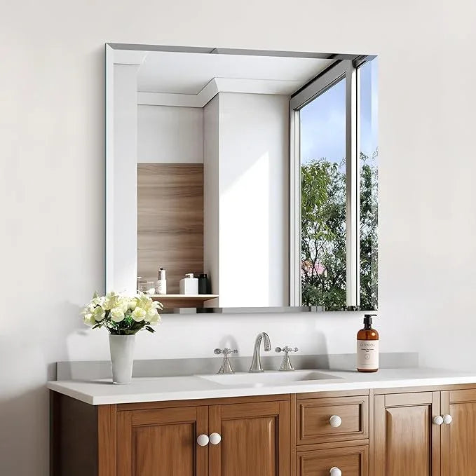 KOCUUY Beveled Mirror, 30x30 Inch Square Frameless Bathroom Mirror for Over Sink, Upgraded Shatterproof Beveled Unframed Design Mirror for Bathroom, Bedroom, Entryway, Hang Horizontal/Vertical - ModernBath