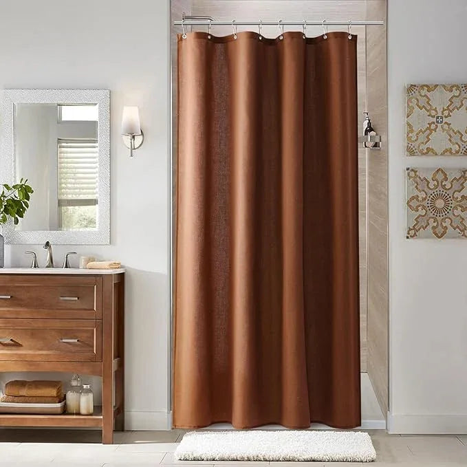 Naturoom Rustic Brown 42 Inch Shower Curtain - Stall Narrow Half Linen Ultra Thick Fabric Shower Curtain Set with Hooks, Boho Farmhouse Rustic RV Camper Bath Curtains for Bathroom, 42x72 - ModernBath