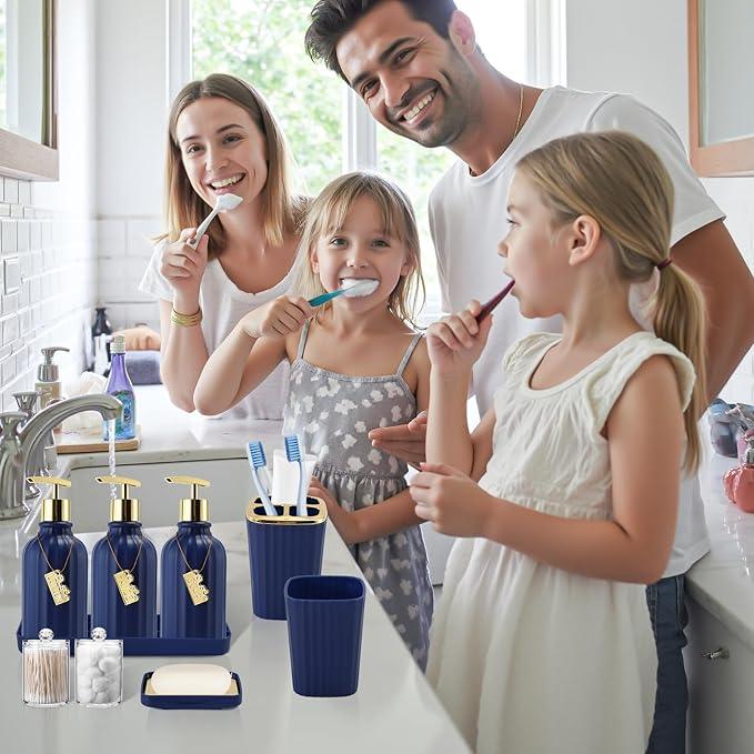 WSBArt 32PCS Bathroom Accessory Set Bathroom Accessories Set Navy Blue Bathroom Set, Shower Curtain Set, 2 Piece Bath Towel Set, 3PC Soap Dispenser, Toilet Brush & Trash Can - ModernBath