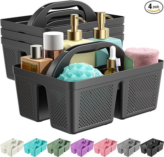 MLIKLU 4 Pack Portable Shower Caddy, Integrated Handle, Reinforced Plastic, Quick-Dry Ventilation Holes, Multi-purpose Storage Basket for Home, Dorm and Bathroom, Kitchen, Under Sink Storage, Black - ModernBath