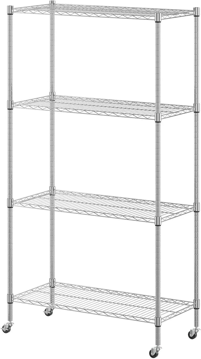 Homdox Heavy Duty 4-Tier Metal Shelving Unit with Adjustable Shelves, Rolling Storage Rack for Kitchen, Garage, Pantry, 36.02"x17.91"x74.41", Silver - ModernBath