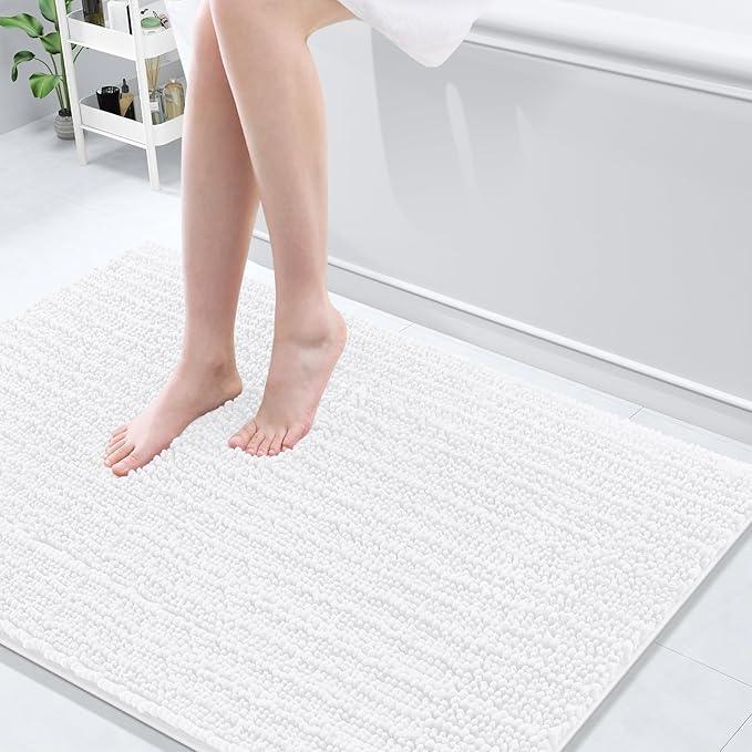 Arotive Luxury Chenille Bathroom Rug Mat, Extra Soft Thick Absorbent Shaggy Bath Rugs, Non-Slip Machine Wash Dry, Plush Bath Mats for Bathroom, Shower and Tub, 47x32, White - ModernBath