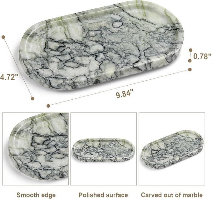 Natural Marble Vanity Tray - Moujings Genuine Marble Perfume Tray for Bathroom Decor, Stone Bathroom Vanity Organizer Tray for Kitchen Counter, Candles, Jewelry, Coffee, Makeup, Key - ModernBath