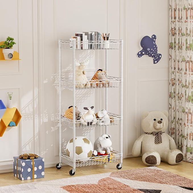 4 Tier Basket Shelf Wire Shelving Unit Adjustable Storage Shelves Big Basket Rack for Garage Kitchen Office Pantry Corner 17.2" Dx12.2 Wx50 H White - ModernBath
