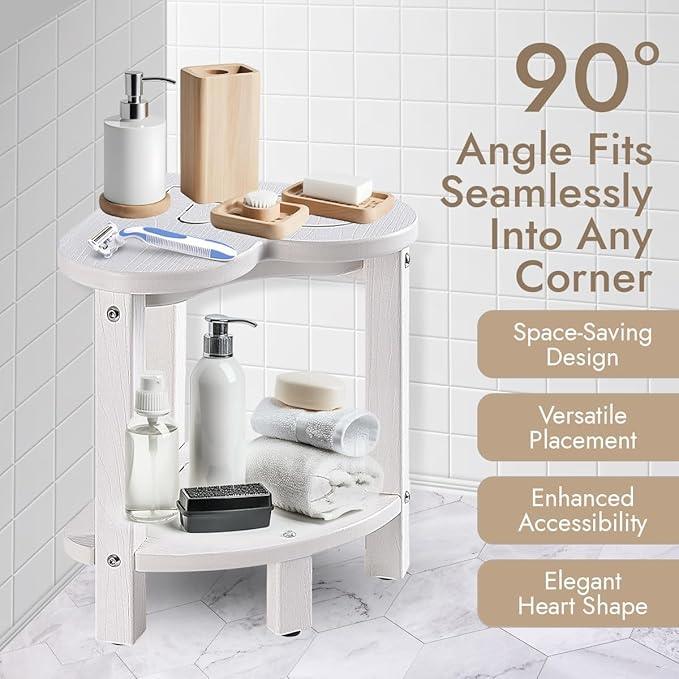 Corner Shower Stool for Inside Shower - Waterproof Corner Shower Bench, HDPE Plastic Bathroom Bench, Adjustable Height Corner Chair for Shaving Legs,Storage Shelf,Non-Slip Feet，White - ModernBath