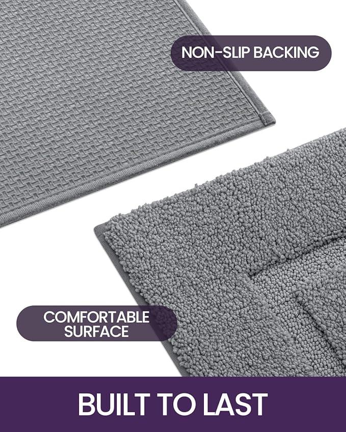 DEXI Bathroom Rugs 36x24, Washable Non Slip Bath Mat for Shower Floor, Absorbent Quick Dry Bathmat with Rubber Backing, Ultra Soft Plush Carpet for Tub, Grey - ModernBath