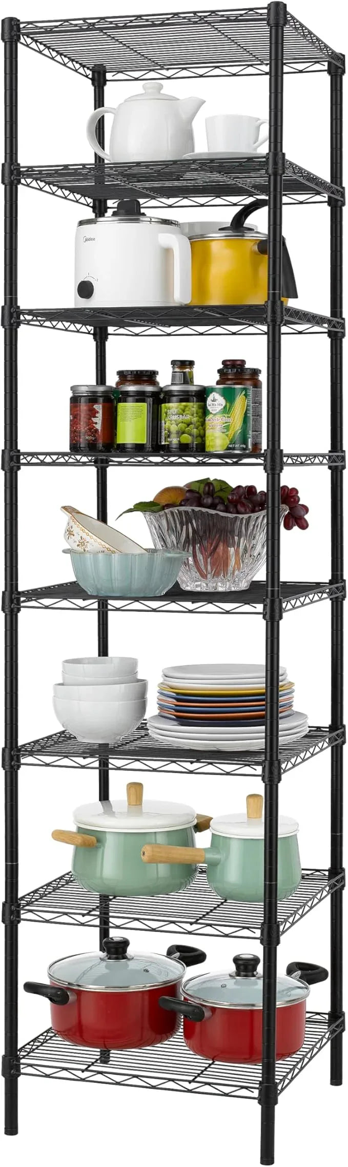 Finnhomy Heavy Duty 8 Tier Wire Shelving, 18x18x78.8 inches 8 Shelves Storage Rack with Thicken Steel Tube, Pantry Shelves for Storage, Adjustable Metal Shelving Unit, NSF Certified, Black - ModernBath