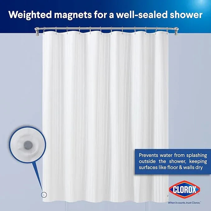 CLOROX Shower Curtain Liner, Premium Striped Medium-Weight Durable Waterproof 6g PEVA for Bathroom with Weighted Magnets, Printed Standard Size 72" x 72", White - ModernBath