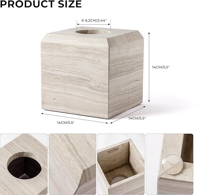 WORHE Tissue Box Cover Italy Natural Marble Heavy Duty Square Facial Toilet Paper Holder for Bathroom Living Room Bedroom Dresser Kitchen Minimalistic Office Home Decor Grey (WH078) - ModernBath