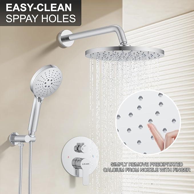 KOJOX Shower Set - Polished Chrome High Pressure Shower Head System- 3 Setting Headheld Shower Head Fixtures- Valve Included - ModernBath