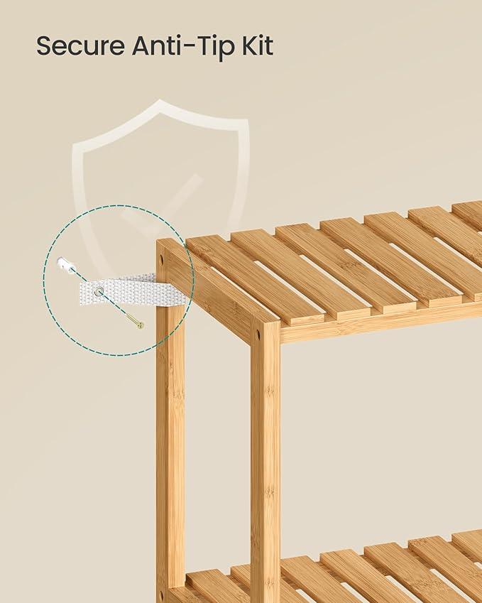 SONGMICS Bamboo Storage Shelf, 3-Tier Shelving Unit, Multifunctional, in The Entryway, Bathroom, Living Room, Balcony, Kitchen, 10.2 x 23.6 x 26 Inches, Light Bamboo UBCB33Y - ModernBath