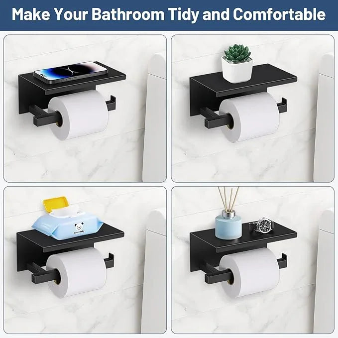 TURS 5-Pieces Matte Black Bathroom Hardware Accessories Set 23.6" Towel Bar Set Wall Mounted Square Toilet Paper Holder with Shelf Stainless Steel - ModernBath