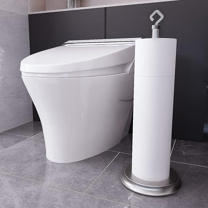 Toilet Paper Holder for Bathroom, Metal Free Standing Toilet Paper Storage with Rustproof, Tissue Paper Roll Stand for Bathroom Accessories (Brushed Nickel) - ModernBath