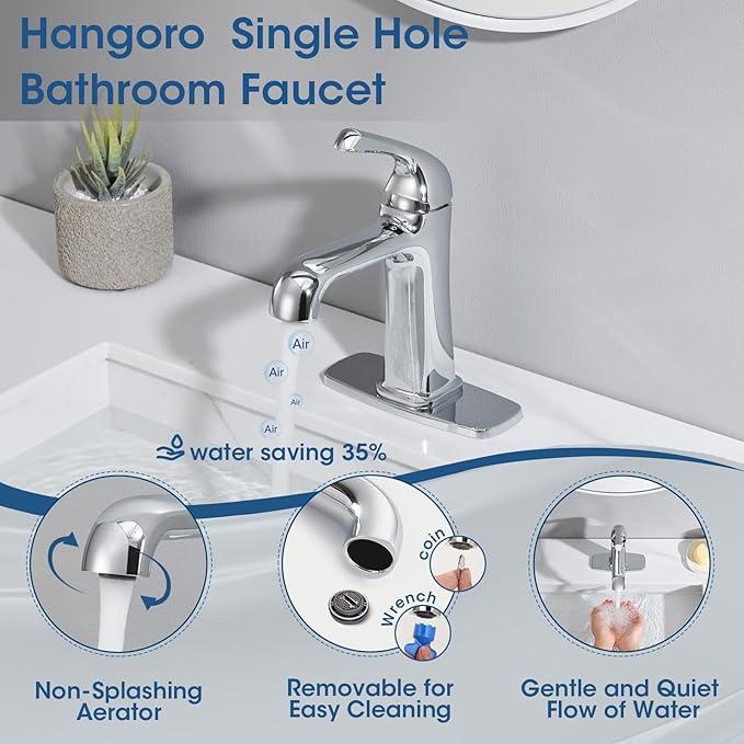 Polished Chrome Bathroom Faucet, Brass Single Hole Bathroom Faucets for 1 or 3 Holes, Vanity Faucet with Supply Lines and Deck Plate, Pop Up Drain - ModernBath