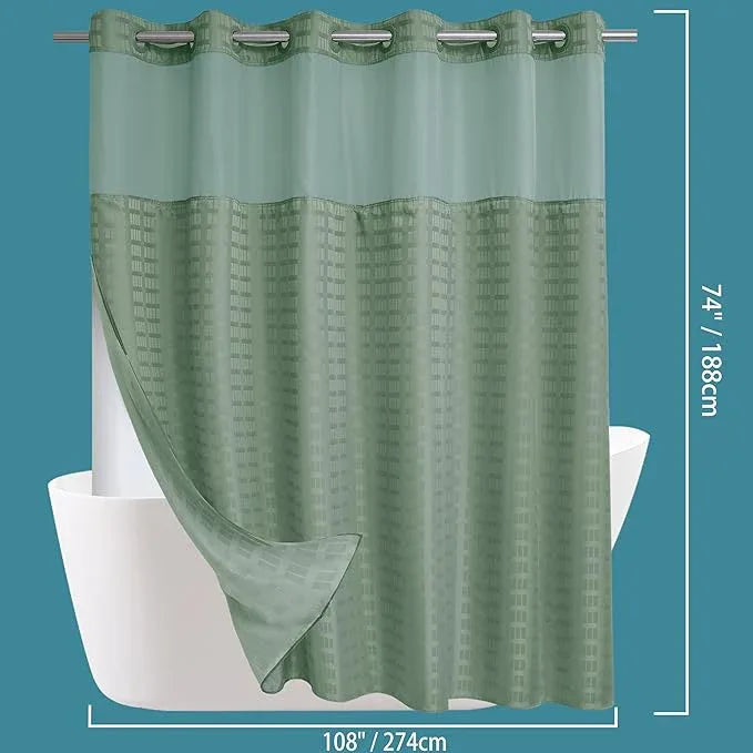 Conbo Mio Extra Wide No Hook Sage Green Shower Curtain with Snap in Liner Set, 108" x 74" Hotel Luxury Shower Curtains for Bathroom with See Through Top Window, Waterproof, Washable 108W x 74H - ModernBath