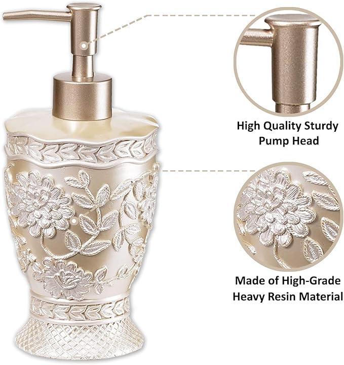 Zahari Home 4pc Rose Vine Bathroom Accessories Sets Lotion Pump, Tumbler, Tooth Brush Holder and Soap Dish Unique Design Beige Bathroom Set - ModernBath