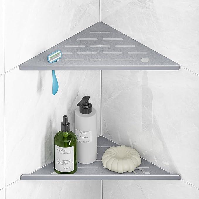 Corner Shower Shelf with Rozar Hole,Rustproof Stainless Steel Corner Shower Caddy Organizer Modern Sturdy Shower Shelf for Inside Shower 10" Large Capacity No-Drill Rack Storage Bathroom Accessories - ModernBath