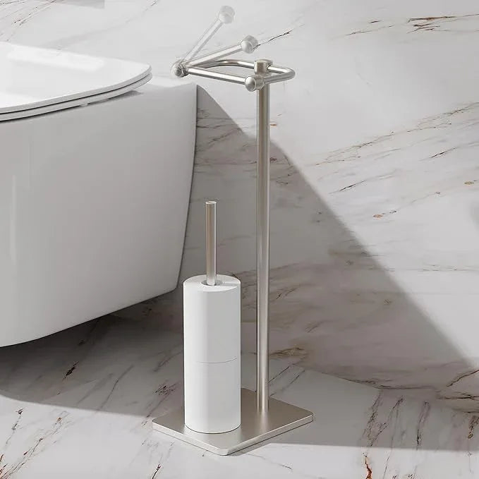 RUACQ Toilet Paper Holder Stand, Bathroom Toilet Paper roll Holder Free Standing with Storage for 4 Rolls, Post Pivoting Design, Stable Weighted Base, SUS304 Stainless Steel (Brushed Nickel) - ModernBath
