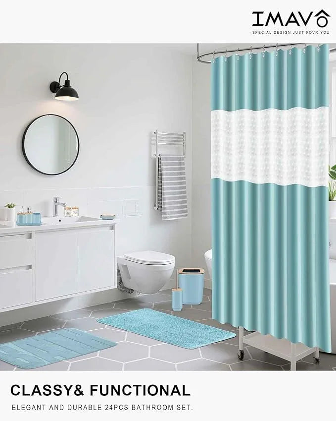 Bathroom Accessories Set,Blue Bathroom Set,24 Pieces Bathroom Accessory Set with Shower Curtain,Trash Can for Bathroom Accessories Décor and Home Gifts - ModernBath