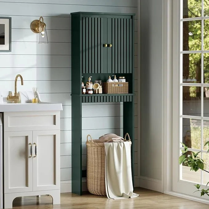 Over The Toilet Storage Cabinet, Over The Toilet Storage with Fluted Door Over The Toilet Cabinet with Adjustable Shelf Above The Toilet Storage Cabinet for Bathroom Organizer, Forest Green - ModernBath