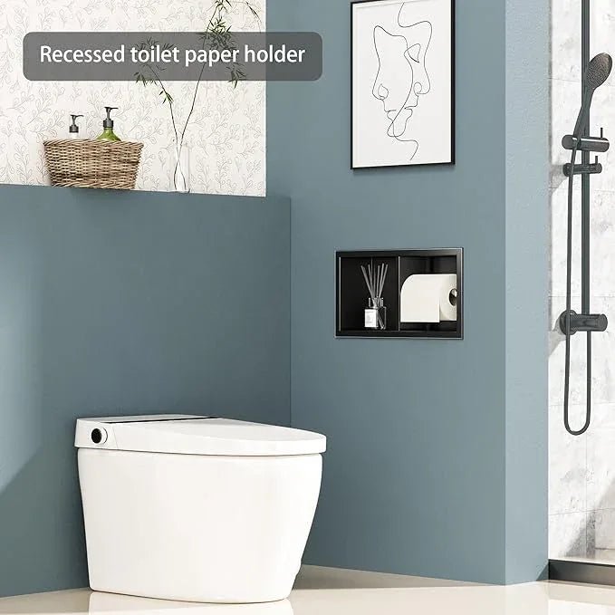 Neodrain Dual Roll Recessed Toilet Paper Holder - 304 Stainless Steel Hidden in-Wall Design Simple Loading and Unloading Space-Saving for Modern Bathrooms (Black) - ModernBath