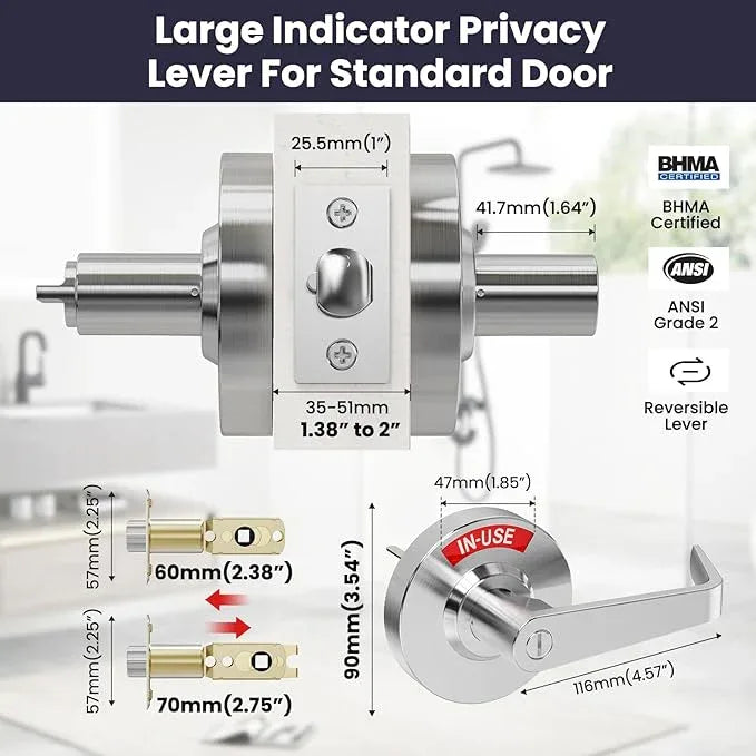 Privacy Indicator Lock Inuse or Vacant, Occupied Door Handle, Bathroom Lever Lock, ANSI Grade2 Commercial Grade, Perfect for Office Buildings, Warehouse,Bars,Gyms,Restaurant - ModernBath