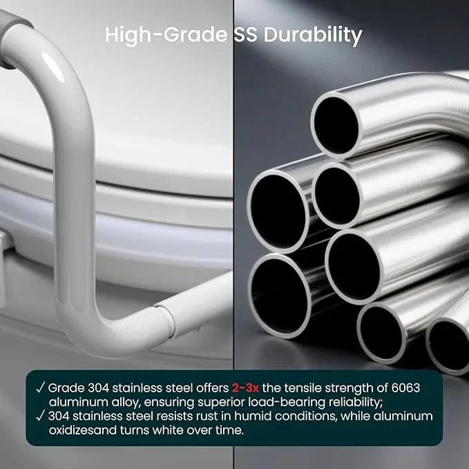 R&T 2" Toilet Seat Riser with Handles – Comfortable Raised Toilet Seat for Seniors, Fits for Elongated Toilets, Elevated Seat with Soft Grey Padded Arms for Bathroom - ModernBath