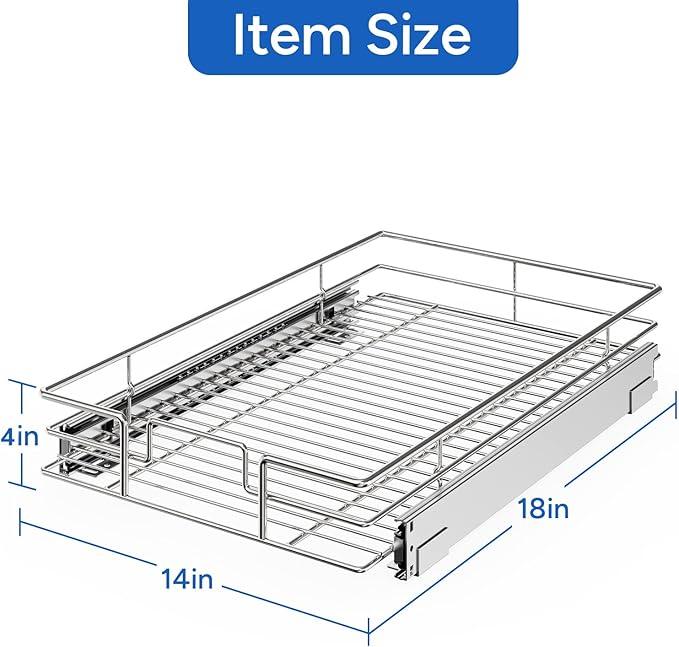 ROOMTEC Pull Out Cabinet Organizer, Cabinet Pull Out Shelves 14" W x 18" D, Heavy Duty Cabinet Drawers Slide Out Kitchen Cabinet Organizers Storage Shelf - ModernBath