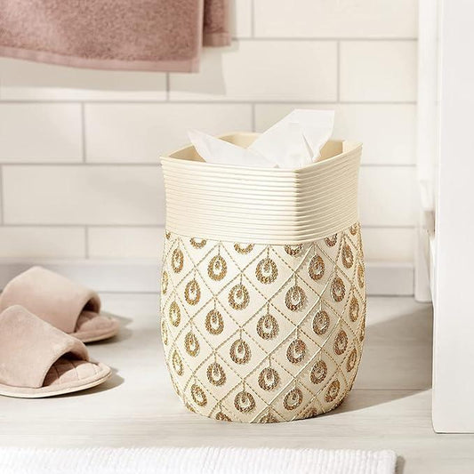 Zahari Home 2pc Seraphina Bathroom Set Waste Basket & Tissue Cover Modern Classic Decor Stylish Unique Design Beautiful White Bathroom Accessories Set - ModernBath