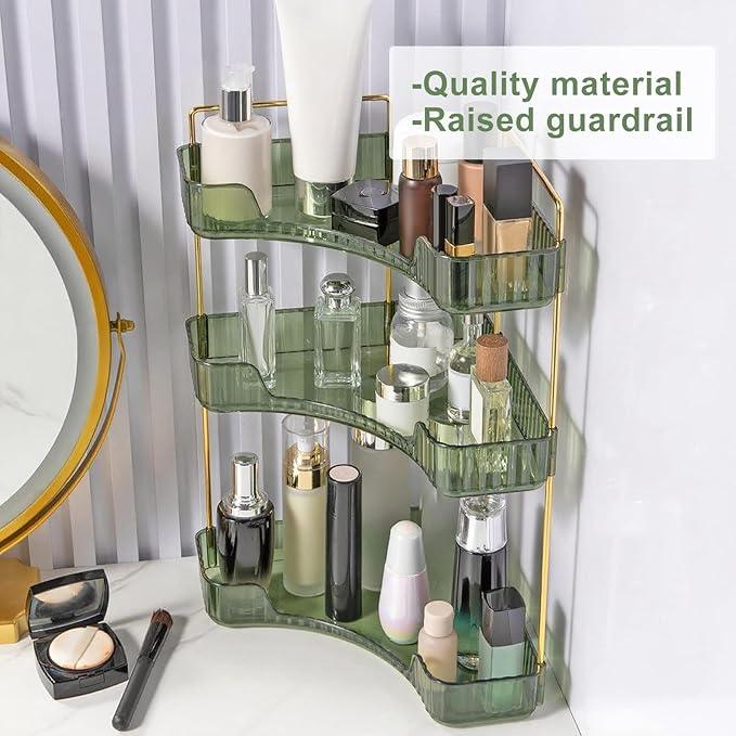 INVSSENE Corner Bathroom Countertop Organizer, Vanity Trays for Bathroom Counter, Makeup Organizer, Perfume Tray, Kitchen Spice Rack, Fits 90 Corner(Green, 3 Tiers) - ModernBath