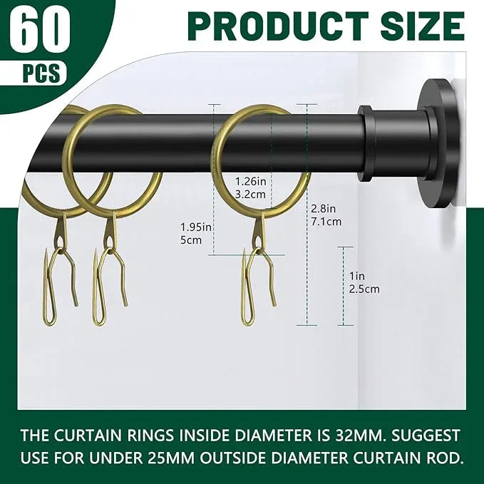 60Pcs Metal Curtain Rings and 60 Pcs Curtain Drapery Pin Hooks,Rubbed Bronze Curtain Hooks for Drapes,32mm Internal Diameter for Window, Shower Curtain - ModernBath