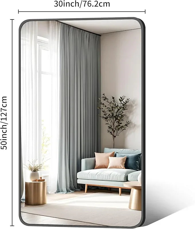 DESBING 30 x 50 Inch Bathroom Mirror, Matte Black Wall Mirror with Metal Frame, Decorative Rectangular Vanity Mirror for Bedroom Bathroom Living Room Entryway (Horizontal/Vertical) - ModernBath