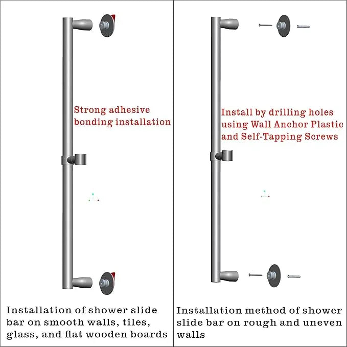 RRAJJ Shower slide bar that is installed by pasting or punching holes，Adjustable height 28 inch of all SUS304 stainless steel Shower Head Holder (all stainless steel- Brushed Nickel) - ModernBath