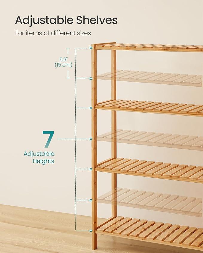 SONGMICS Bamboo Storage Shelf, 4-Tier Shelving Unit, Multifunctional, in The Entryway, Bathroom, Living Room, Balcony, Kitchen, 10.2 x 23.6 x 39.4 Inches, Light Bamboo UBCB034Y01 - ModernBath